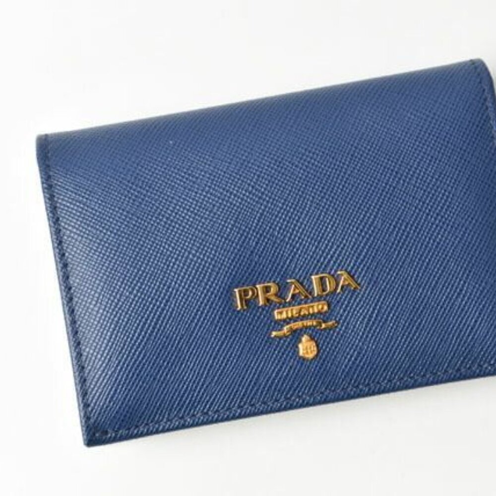 Prada Card Case Business Card Holder Saffiano Metal Bluette Blue 1 M0945 - Picture 2 of 7
